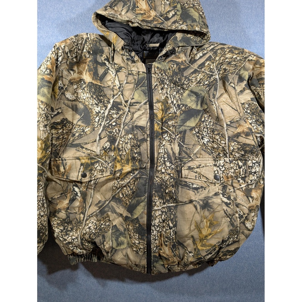 Burly Camo Jacket Mens XL Tan Hooded Insulated Hunting Zip Puffer MCJ101-409